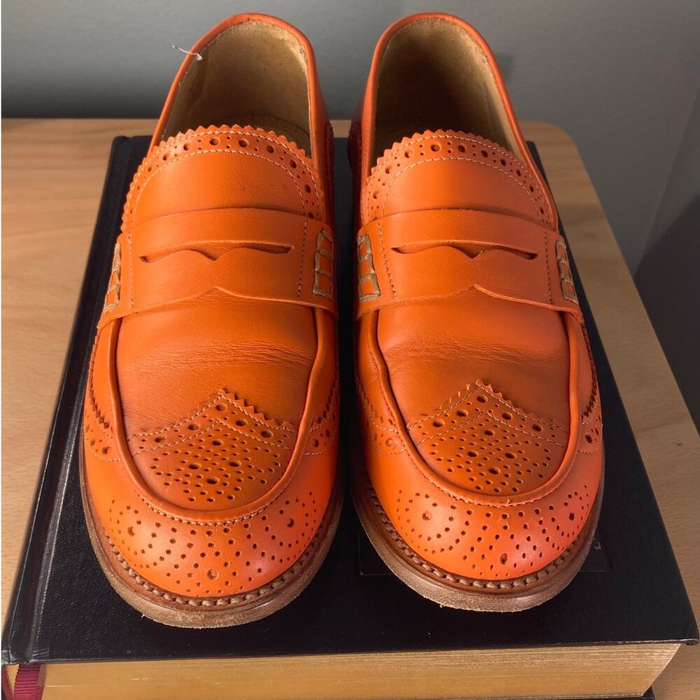 The Office of Angela Scott Orange Ms. Charlotte Leather Penny Loafer Sz 6.5 36.5